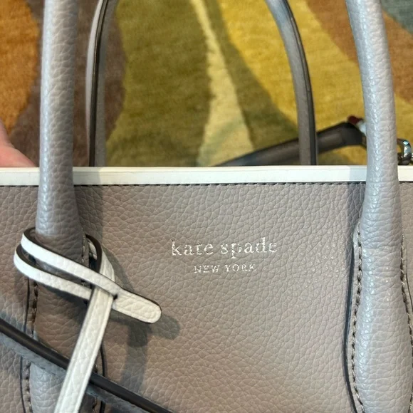 Kate Spade New York Eva Small Top Zip Satchel Leather Bag Purse Grey White Pink